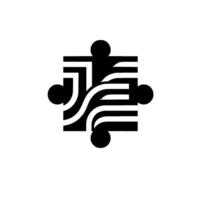 Geometric Puzzle Abstract Black and White with Curved Stripes, Circular Connectors and Minimalist Aesthetic. vector