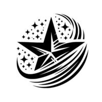 Bold Black Starburst with Dynamic Curved Elements and Sparkling Starry Embellishments on a White Background. vector