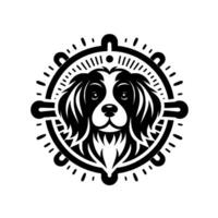 Stylized Black and White Dog Face Within a Decorative Circular Border, style Portrait Artwork. vector