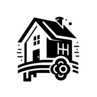 Simplified Black and White Illustration of a House on a Curved Base with a Decorative Floral Element. vector