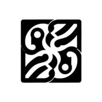 Symmetrical Black White Abstract in a Square Frame, Featuring Intricate Curved Lines and Circular Elements. vector