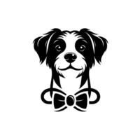 Elegant Black and White Dog Portrait with Bow Tie, Minimalist on a White Background vector
