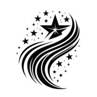 Black and White Starburst A geometric composition of stars, starburst effect, and flowing lines on a white background, creating a modern and dynamic abstract illustration. vector