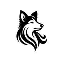 Sleek Black and White Illustration of a Husky Head Profile with Flowing Mane, Smiling, on a White Background. vector