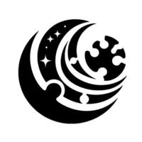 Abstract Black and White Celestial Crescent Moons, Stars, and Symbolic Forms, Isolated on a White Background. vector