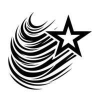 Black Starburst on White Backdrop Abstract Featuring a Bold FivePointed Star with Swirling, Curved Lines, Giving a Dynamic, Artistic Impression. vector