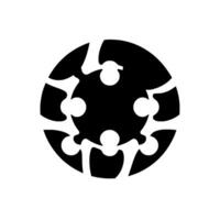 Abstract black and white circular , resembling fragmented puzzle pieces surrounding white dots, creating a dynamic and modern geometric composition. vector