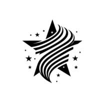 of a star comprised of layered black and white stripes, surrounded by smaller stars on a white background. vector