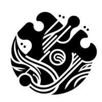 Abstract Black and White Circular with Waves, Lines, and Ornate Decorative Elements, Creating a Unified Composition. vector