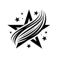 Intricate Black and White Illustration Stylized Star Composition with Streaking Elements and Smaller Scattered Stars, Grungy Texture. vector