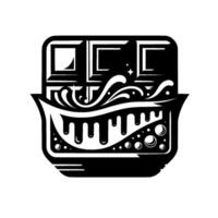 Bold Black and White Illustration of Chocolate Bar with Flowing Melt, Bubbles and Splashes, Modern . vector