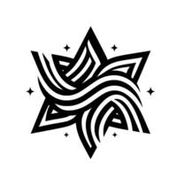 Abstract Black and White Star with Interwoven Wavy Lines and Sparkle Accents on a White Background, Minimalist vector