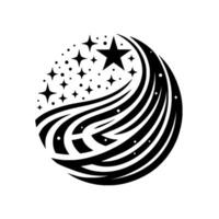 Black and white celestial featuring stylized stars, trails, and dot clusters, evoking a sense of dynamic movement and cosmic wonder. vector