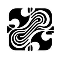 Abstract Black and White Square Composition with Wavy Lines, Rounded Shapes, and Geometric Forms on a White Background vector