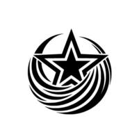 Bold Black Star Emblem in a Circular with Curved Lines, Minimalist Art vector