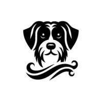 A Minimalist Black and White Dog Portrait with Whimsical Details and Decorative Swirls, Showcasing Simple Elegance. vector