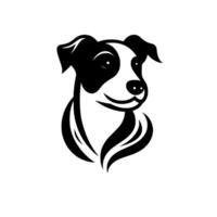 A Stylized Black and White Dog Head Portrait, Smiling with Friendly Expression, Minimalist on White Background. vector