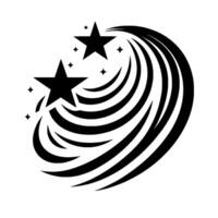 Dynamic black starburst with two stars and a flowing, curved trail on a white background, creating movement and visual interest. vector