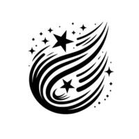 Black and White Swirling Comet Trail with Stars, Modern Minimalist Aesthetic. vector