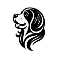 Black and White Art of a Friendly Dogs Head in Profile, Smiling, with Stylized Fur and Decorative Details. vector