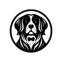 Elegant Black and White Canine Portrait with Bowtie, Within a Circular Frame, Minimalist vector