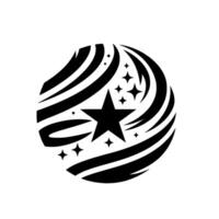 Black and White Celestial A Starburst with Star and Trail Elements within a Circle, Minimalist Aesthetics vector