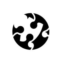 A monochrome puzzle globe , featuring five interlocking puzzle pieces forming a unified circular shape within a white background. vector