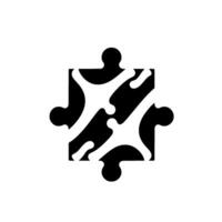 A minimalist, illustration featuring a single square jigsaw puzzle piece with a contrasting black and white pattern on a plain white background. vector