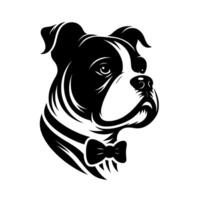 Striking Black and White Bulldog Head Silhouette with Bow Tie, Representing Elegance and Strength on a Clean White Backdrop. vector