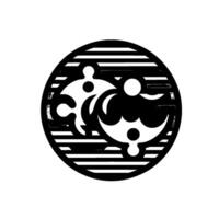 Black and White Stylized Yin Yang Symbol with Organic Shapes Inside a Striped Circle, Minimalist . vector