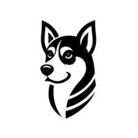 Smiling Black and White Husky Dog Head, , Flat Illustration with Distinctive Features and Simplified Style on White Background. vector