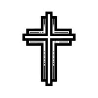 Bold Black and White Geometric Christian Cross on Isolated White Background, Modern Religious Symbol. vector
