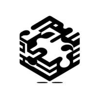 Geometric Abstract A black and white puzzlepiece constructed within a hexagon shape, with contrasting elements and a minimalist aesthetic. vector