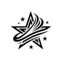 Black and White Starburst with Winged Accents and Scattered Asterisks on Bright White Background. vector
