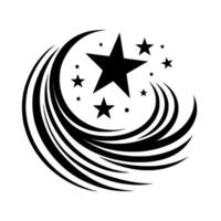 Black and white illustration depicting a constellation of stars within stylized flowing lines, creating a dynamic and celestial . vector