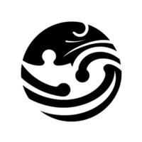 A stylized circular composition in black, white, and gray, featuring abstract organic forms, evoking balance and a sense of flow. vector
