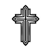 A stark, symmetrical Christian cross with elegant, layered black lines on a pristine white background minimalistic aesthetic. vector