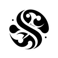 Circular Maoriinspired stylized featuring a swirling black and white symmetrical pattern with dots on the side. vector