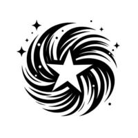 Abstract Black and White Swirl with Star Center and Decorative Elements vector
