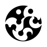 Abstract yin and yang symbol with stylized wave forms in a black and white circular composition. vector