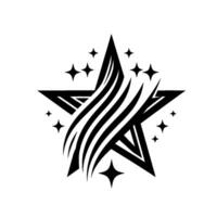Black and White Star with Curved Line Accent and Surrounding Sparkles, Modern , Isolated vector