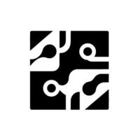 Abstract geometric black and white square with interconnected shapes and rounded elements, reminiscent of circuit boards, tech art. vector