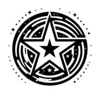 Intricate Circular Starburst with Interwoven Lines, Smaller Stars, and Abstract Celestial Elements on a White Background. vector