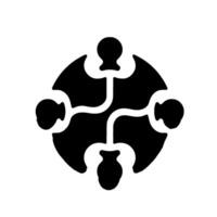 FourPiece, Interlocking Puzzle in Black and White, Circular Arrangement, Geometric, Minimalist , Shadow Effect on White Background. vector