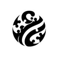 Black and white Polynesianinspired circular , featuring swirling wave patterns, with negative space creating dynamic visual interest. vector