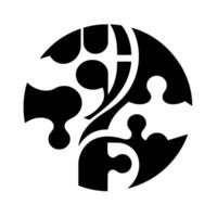 Abstract black and white within a circle composed of puzzlelike shapes and organic forms, creating a symmetrical composition. vector