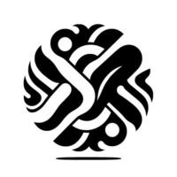 A black and white abstract , a stylized circle composed of interconnected, organicshaped elements forming a complex pattern, evoking flow and rhythm. vector
