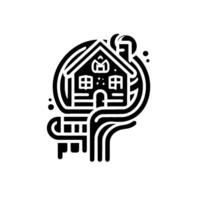 Symbolic minimalist black and white illustration of a house within a handlike structure, representing home ownership or shelter. vector