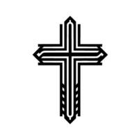 Intricate geometric black cross on a clean white background, showcasing modern minimalism and religious symbolism. vector