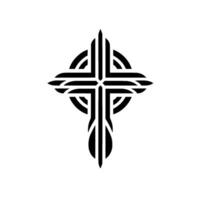 Ornate Black Cross with Geometric Centered on a White Background, Featuring Stylized Lines and a Circular Element vector